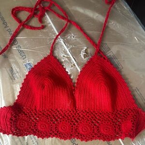 Red Crochet Halter Top
